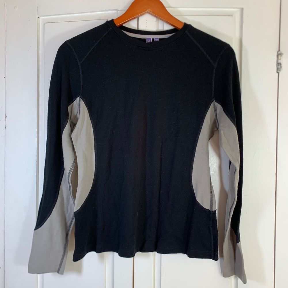 Ibex Womens L Black Grey 100% Merino Wool Base Layer Long Sleeve Top USA Made
